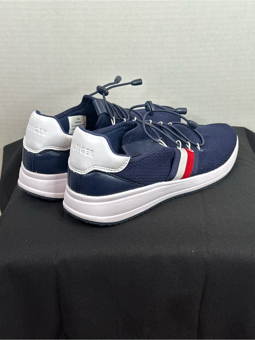 Tommy Hilfiger Navy Knit Sneakers with Red and White Stripe, size 8.5 - Picture 4 of 7